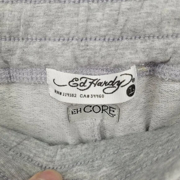 Ed hardy by Christian Audigier womens large gray spellout love heart sweatpants